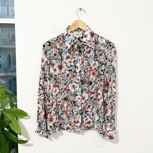 Amanda Vintage Floral Print Long Sleeve Button Up Blouse Size 9/10